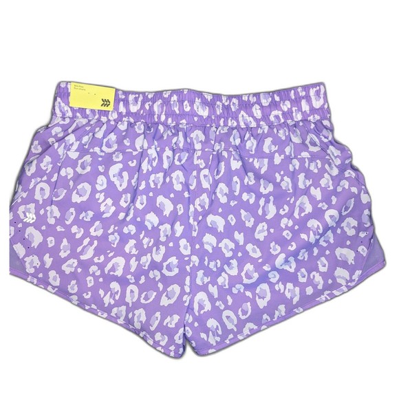 Women's All in Motion Purple Leopard Print Mid Rise Run Shorts - Picture 2 of 9
